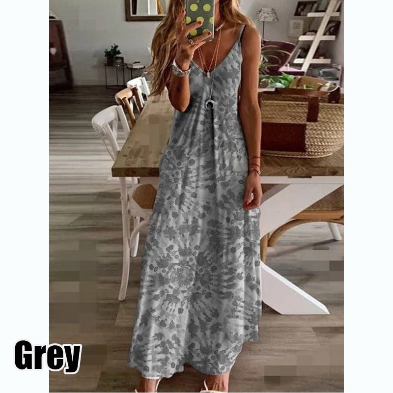 flowersverse Women's Long Dress Maxi Dress Casual Dress Swing Dress Graphic Casual Classic Vacation Beach Pocket Print Sleeveless Spaghetti Strap Dress Regular Fit Light Yellow Yellow Blue Spring Summer XS S M L