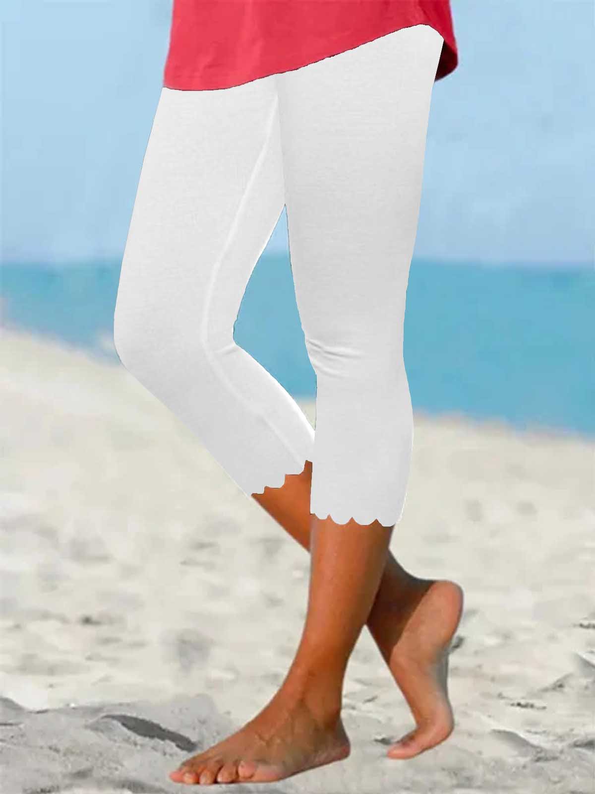 flowersverse Beach daily basic plain color patterned elastic waist high elastic burnt flower pants Plus Size