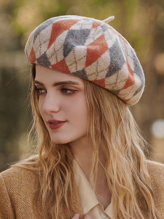 flowersverse Vintage Wool Contrast Color Beret Hat