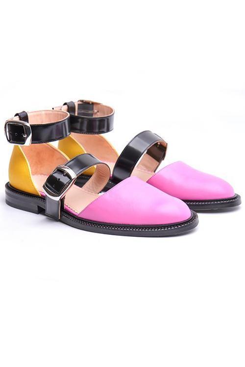 flowersverse Buckle Color Block Sandals Flats