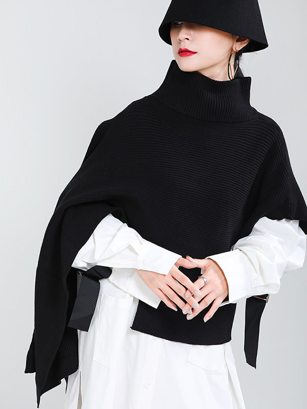 flowersverse Original Solid High-Neck Irregularity Sweater