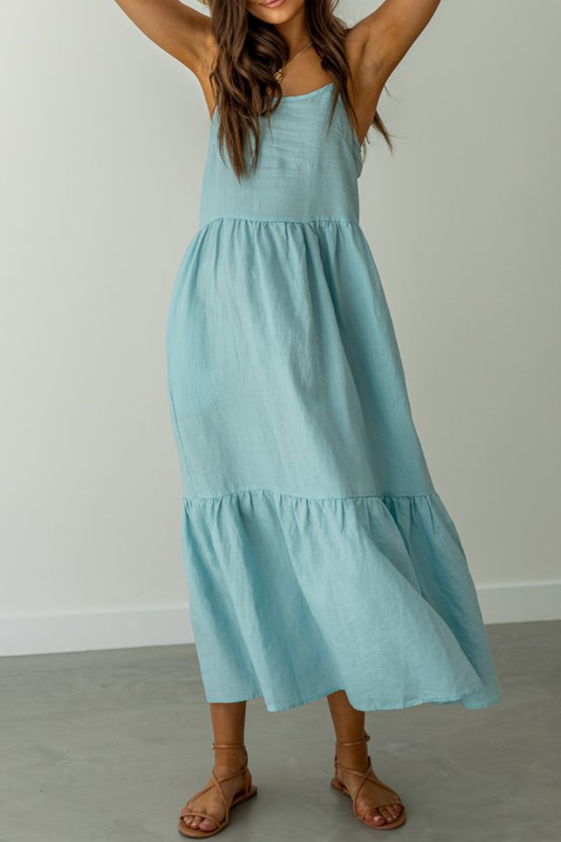 flowersverse Casual Solid Patchwork Spaghetti Strap Cake Skirt Dresses(3 Colors)