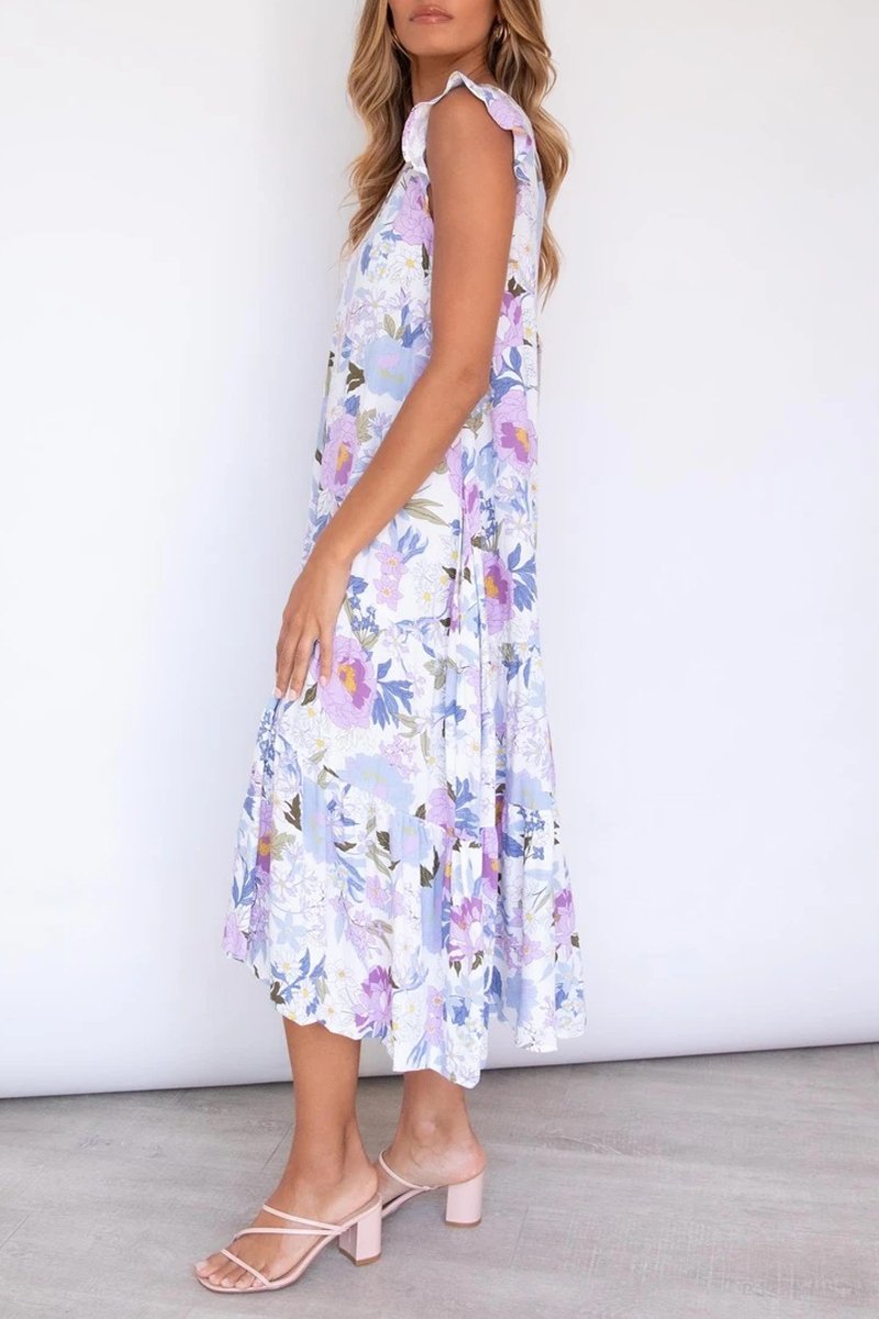 flowersverse Ruffle Shoulder Floral Print Dress