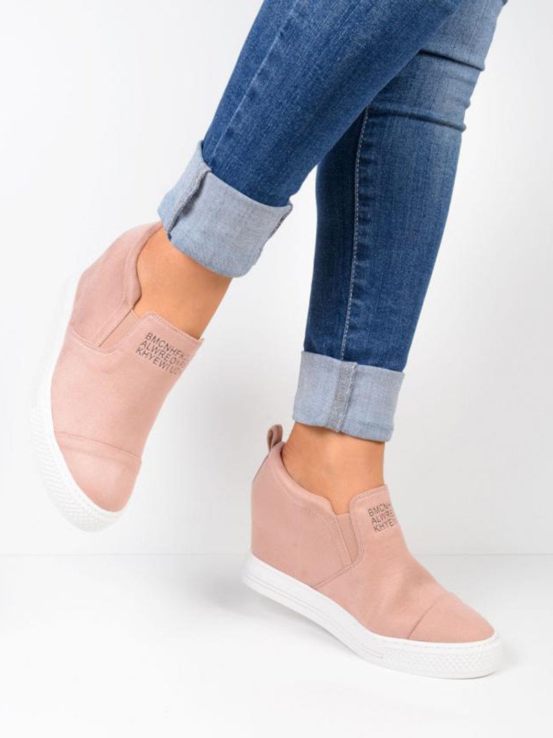 flowersverse Women Faux Suede Wedge heel Sneakers Slip on Breathable Shoes