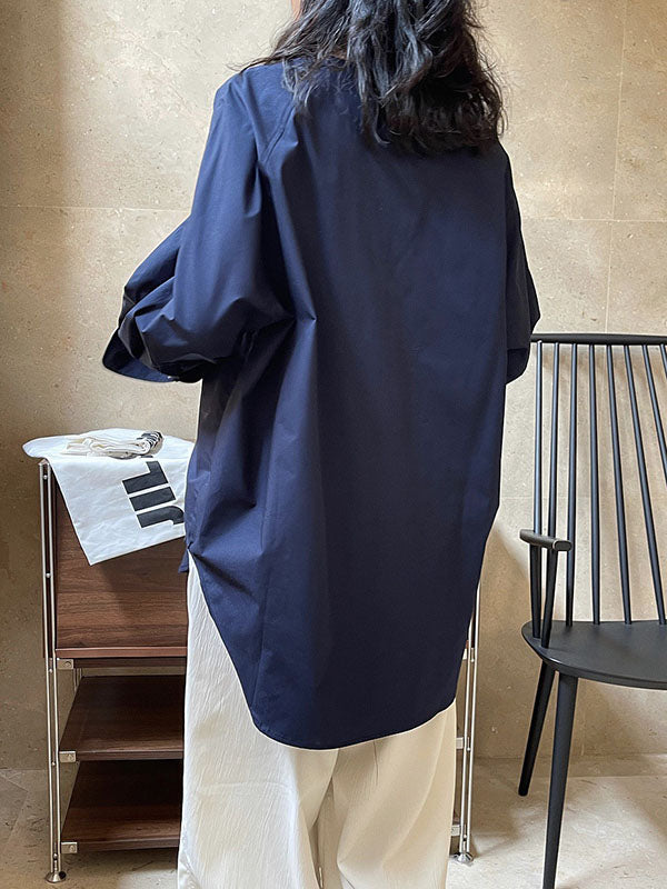 flowersverse Urban Long Sleeves Loose Contrast Color Round-Neck Blouses&Shirts Tops