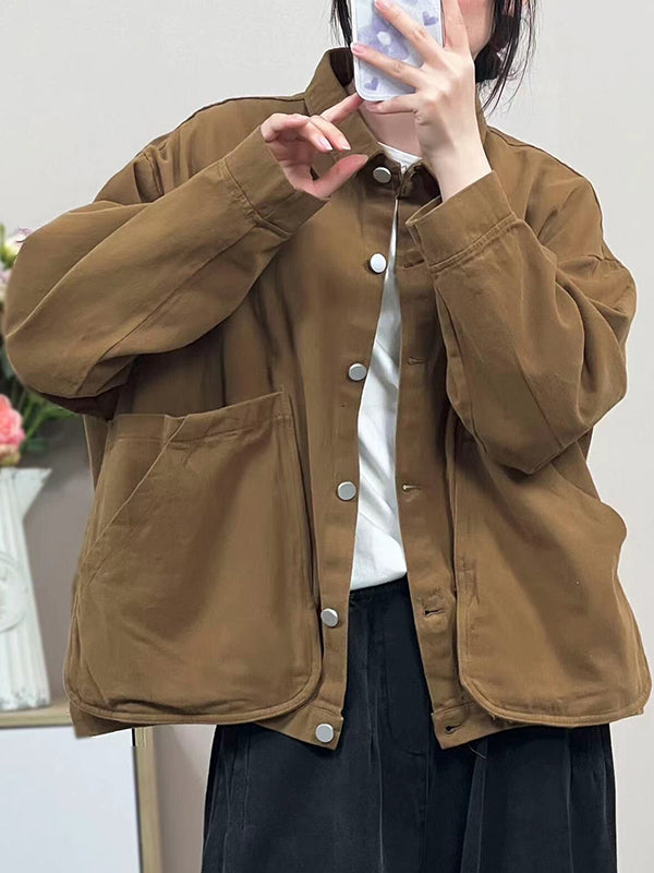 flowersverse Buttoned Pockets Split-Joint Long Sleeves Loose Lapel Outerwear