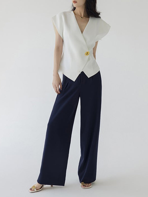 flowersverse Asymmetric Buttoned Sleeveless V-Neck Vest Top