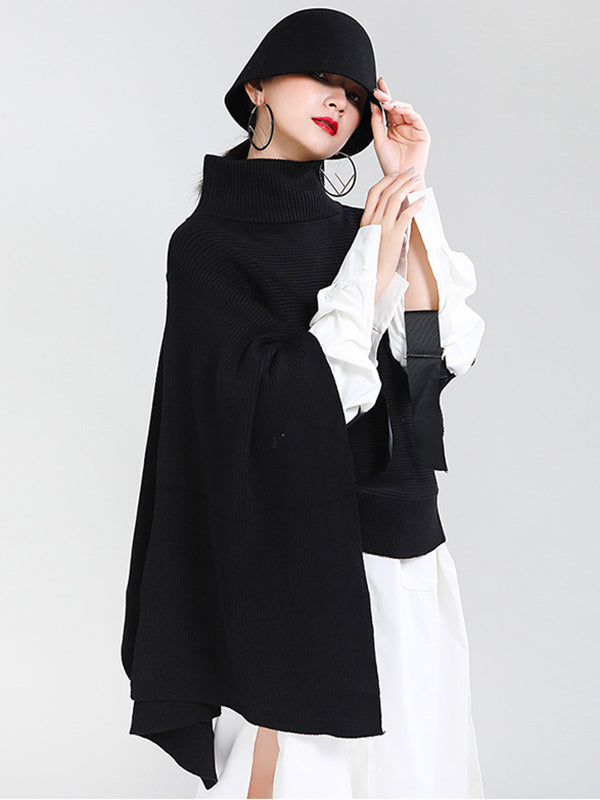 flowersverse Original Solid High-Neck Irregularity Sweater