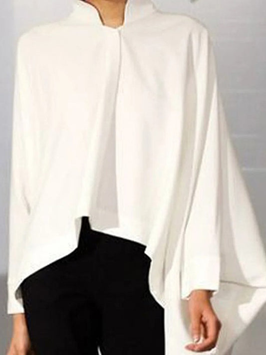 flowersverse Solid Color Batwing Sleeves Long Sleeves Stand Collar Blouses&Shirts Tops