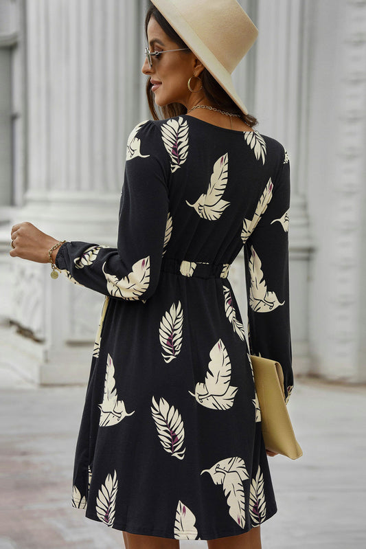 flowersverse Floral Maiden Printed Buttoned Long Sleeve Slit Mini Dress