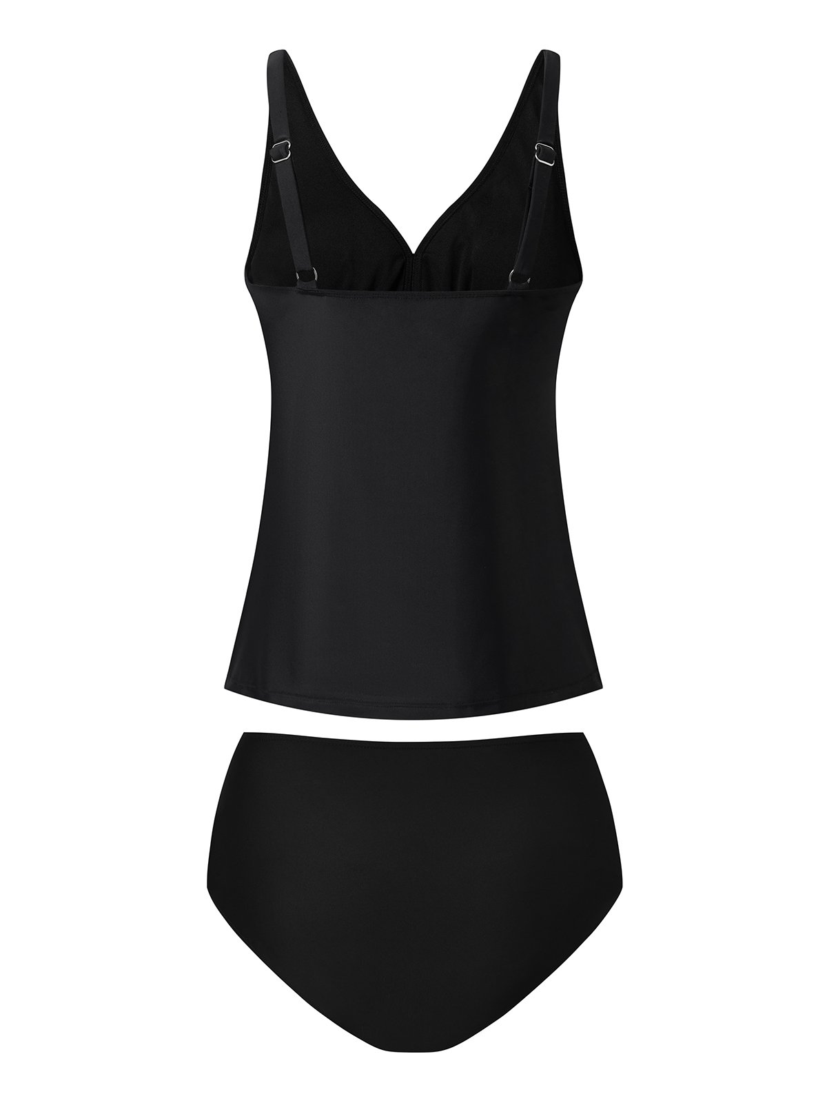 flowersverse Simple Plain Drawstring V neck Tankinis Two-Piece Set