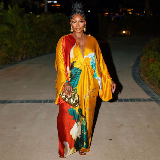 flowersverse Sexy Print Plus Size V Neck Maternity Dress