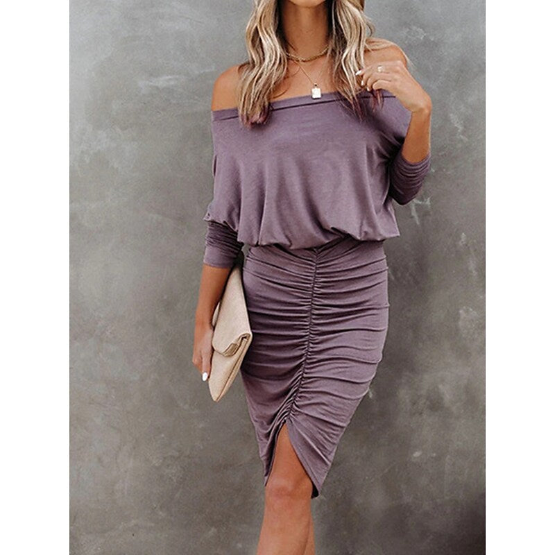 flowersverse Women's Work Dress Sheath Dress Semi Formal Dress Formal Mini Dress Ruched Crew Neck Long Sleeve Plain Loose Fit Black Pink Blue Fall Spring S M L XL XXL