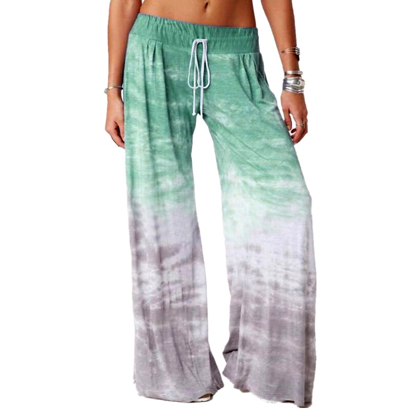 flowersverse Women's Plus Size Pajamas Pants Nighty Pjs Tie Dye Comfort Party Home Daily Cotton Gift Long Pant Spring Summer Color blue Green / Lace Up / Elastic Waistband