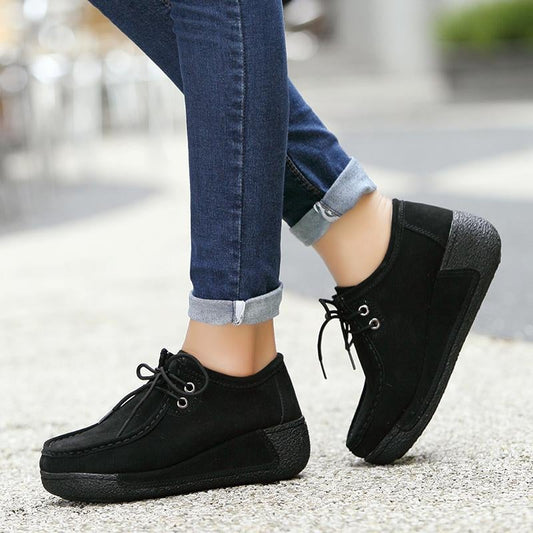 flowersverse Women Flats Platform Loafers Creepers Lace Up Driving Moccasins Casual Shoes