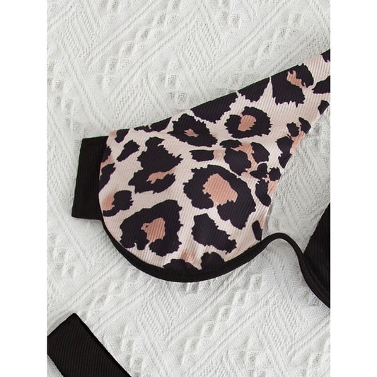 flowersverse Women's Swimwear Bikini Normal Swimsuit 2 Piece One Shoulder Leopard Black Bathing Suits Sports Summer