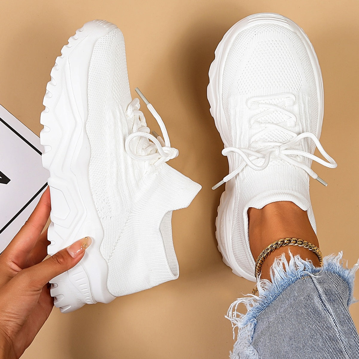 flowersverse Solid Color Simple Lace-Up Outdoor Sneakers