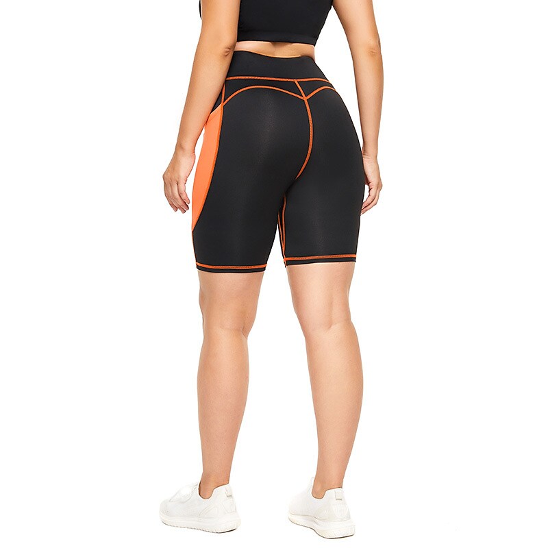 flowersverse Women's Yoga Shorts Side Pockets Tummy Control Butt Lift Quick Dry High Waist Yoga Fitness Gym Workout Shorts Bottoms Color Block Black Spandex Plus Size Sports Activewear High Elasticity Skinny