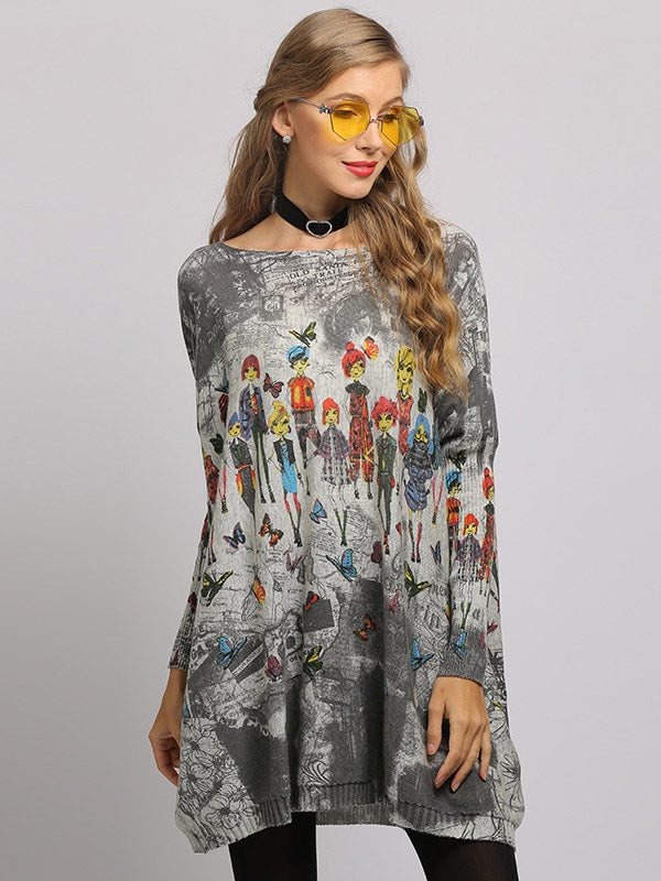 flowersverse Urban Colorful Knitting Printed Long Sleeves Sweater