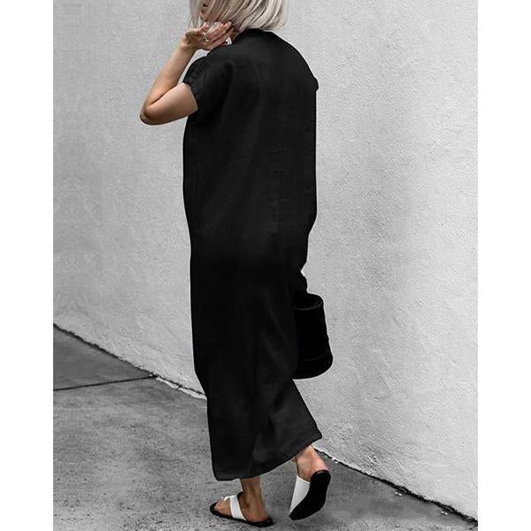 flowersverse Solid V-Neck Split with Belt Plus Size Dress White Dresses