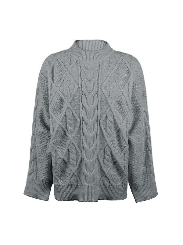 flowersverse Solid Color Long Sleeves Loose Mock Neck Sweater Tops Pullovers