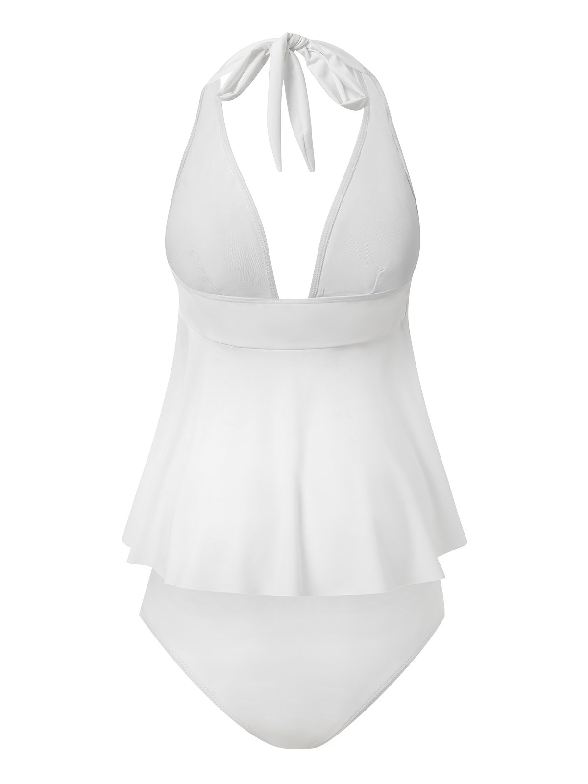 flowersverse Vacation Plain V Neck Flouncing Tankinis Two-Piece Set
