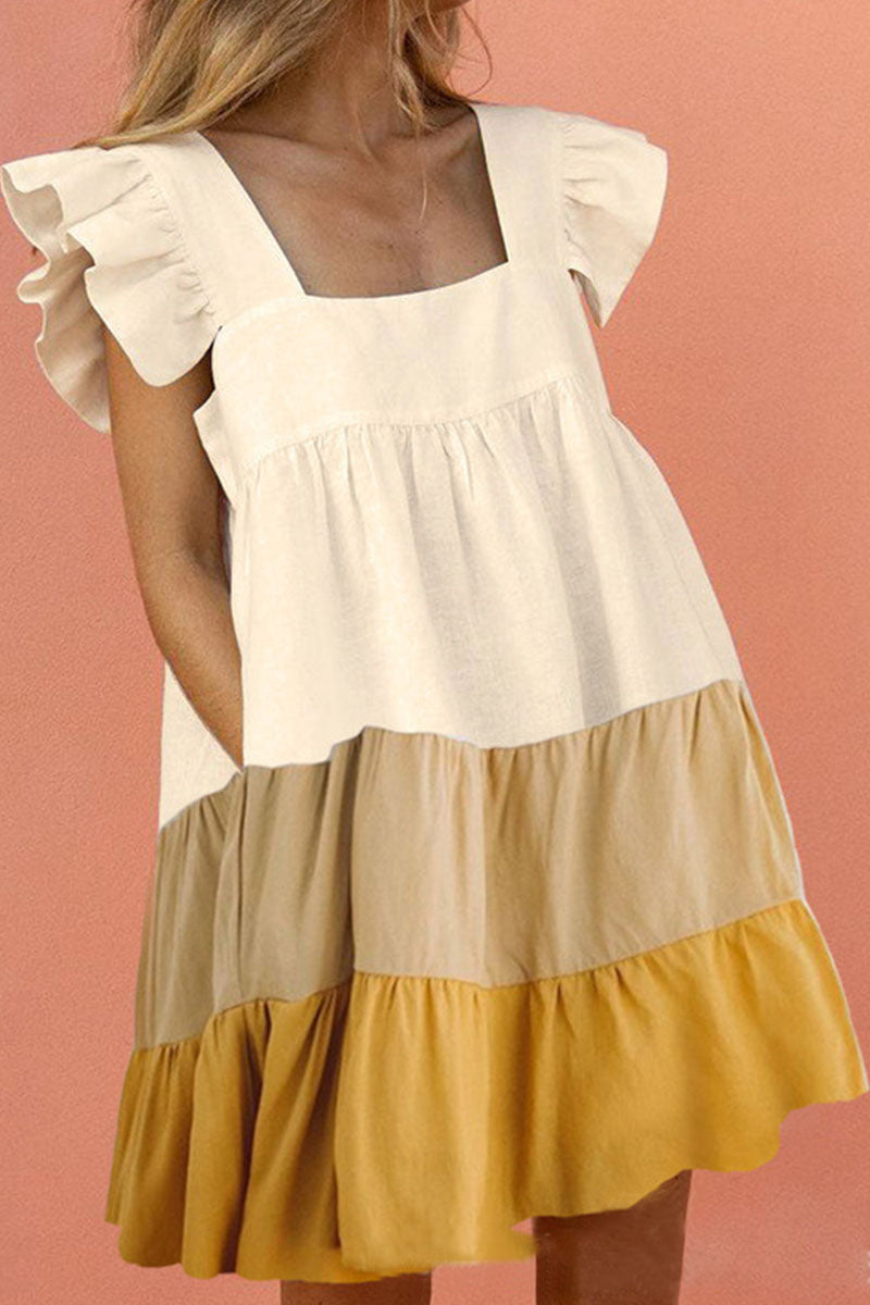 flowersverse Fashion Casual Solid Split Joint Square Collar Princess Dresses