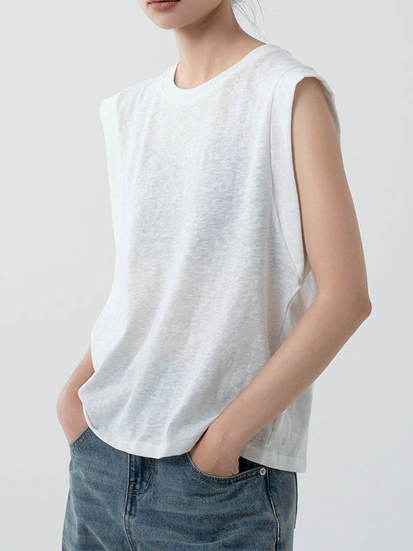 flowersverse See-Through Solid Color Loose Sleeveless Round-Neck Vest Top
