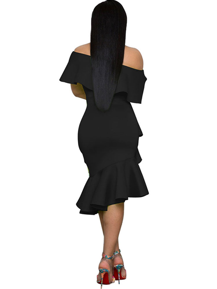 flowersverse One Shoulder Ruffle Bodycon Midi Dresses