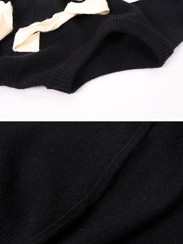 flowersverse Stylish Bowknot Round-Neck Knitting Sweater