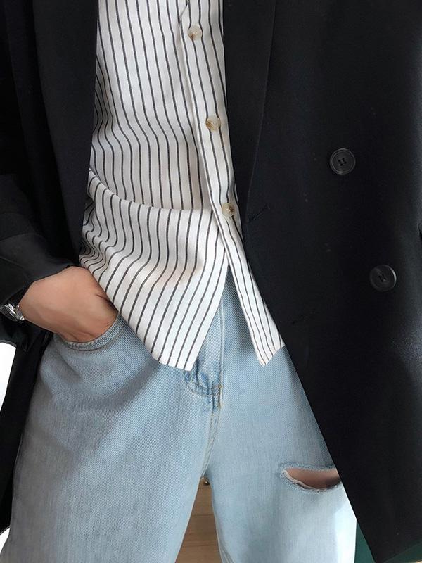 flowersverse Loose Solid Color Casual Blazer Outwear