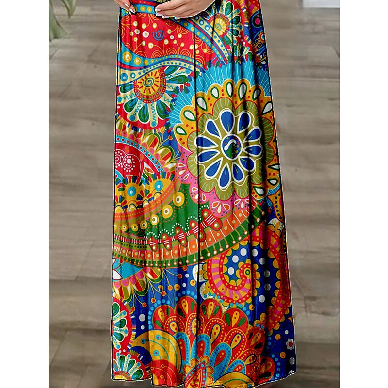 flowersverse Women's Maternity Dress Casual Dress Summer Dress Floral Long Dress Maxi Dress Short Sleeve Print V Neck Romantic Daily Red Spring Summer S M L XL XXL