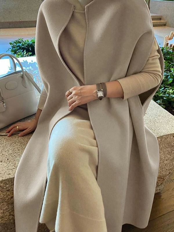 flowersverse Simple Sleeveless Solid Color Round-Neck Cape Outerwear