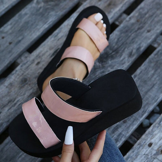 flowersverse Women's Mules Wedge Heels Plus Size Daily Wedge Heel Open Toe Casual Minimalism PU Leather Loafer Solid Colored Black / White Black White