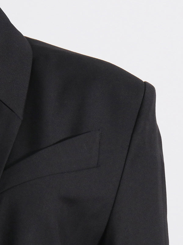 flowersverse Buckle Gauze See-Through Solid Color Split-Joint Long Sleeves Notched Collar Blazer