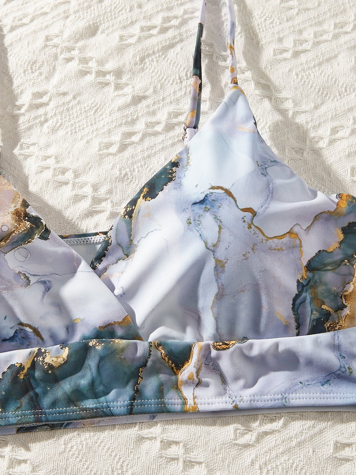 flowersverse Vacation Tie-Dye Pattern Printing V neck Bikinis Two-Piece Set