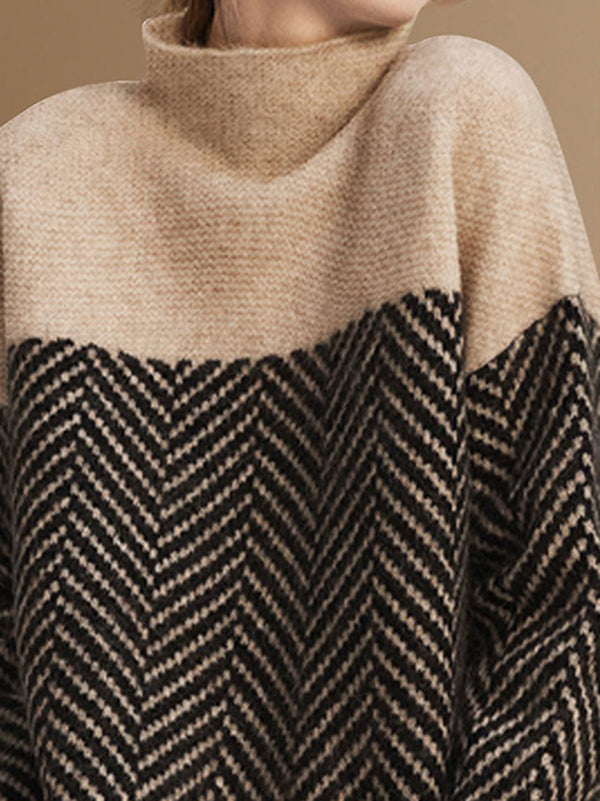 flowersverse Casual Loose High-Neck Sweater Tops