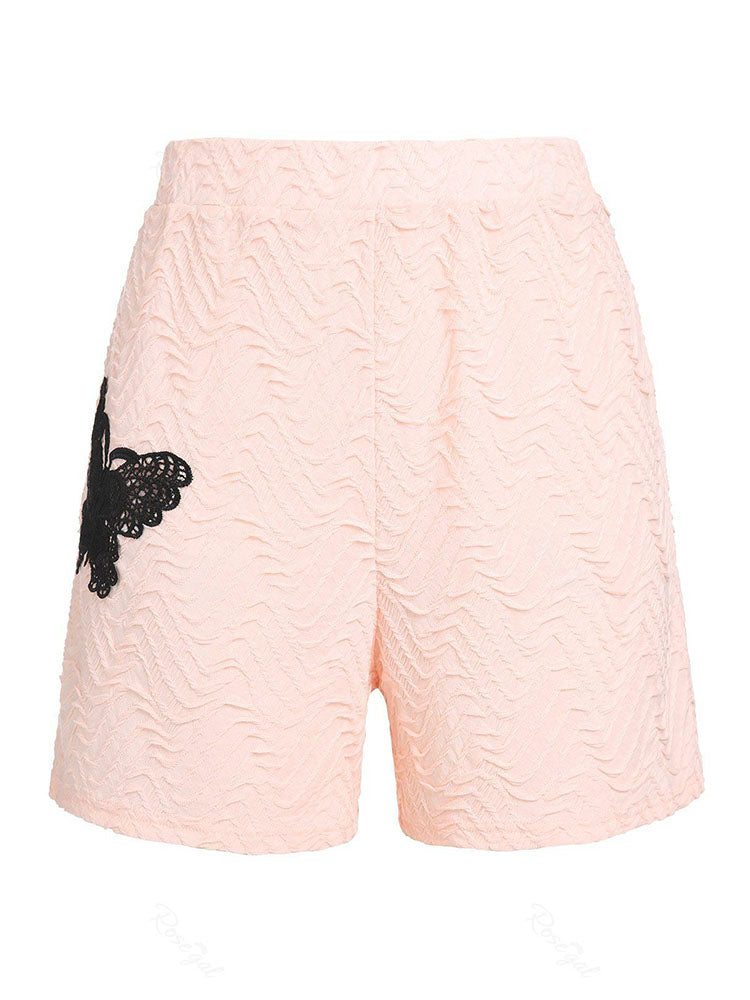 flowersverse Plus Size High Rise Lace Butterfly Textured Shorts