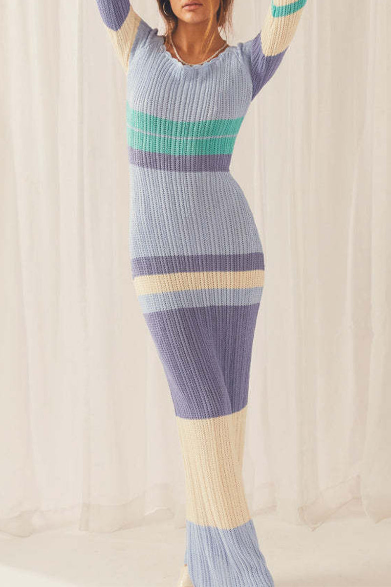 flowersverse Sexy Casual Color Block Contrast Spaghetti Strap Long Sleeve Dresses