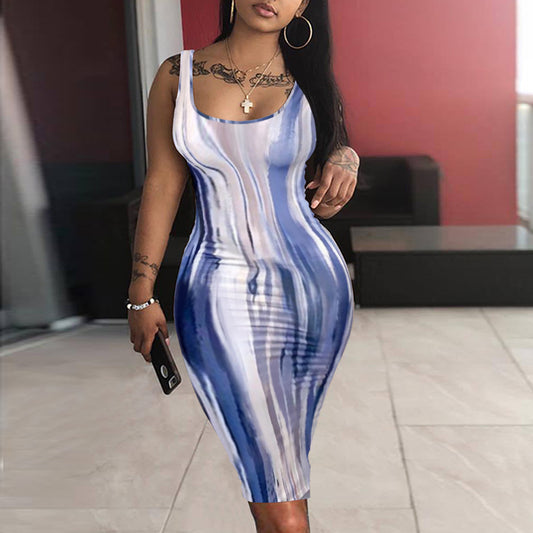 flowersverse Women Summer Print Sleeveless Bodycon Dress