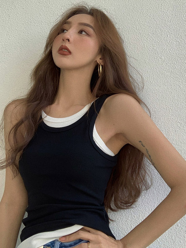 flowersverse Original Solid Color Round-Neck Sleeveless Vest Tops