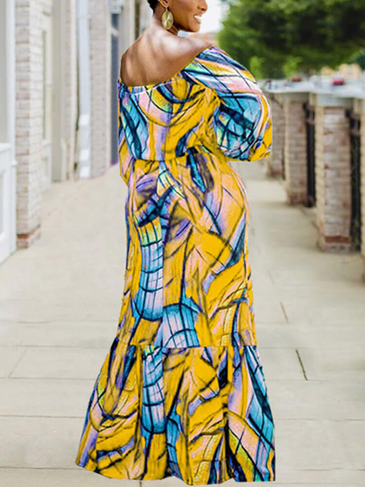 flowersverse Plus Size Off Shoulder Printed Crop Top Skirt Set