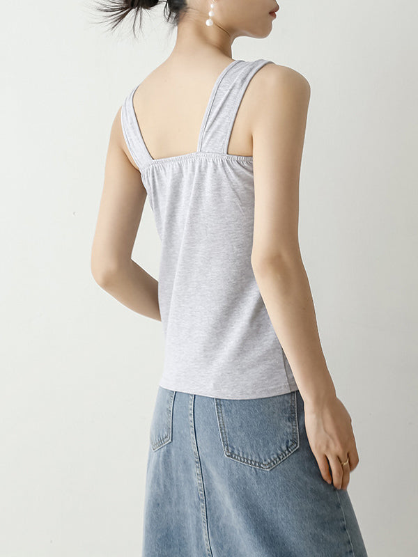 flowersverse Casual Simple 6 Colors Square-Neck Sleeveless Vest