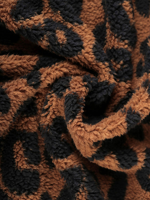 flowersverse Casual Loose Leopard Patchwork Lapel Collar Coat