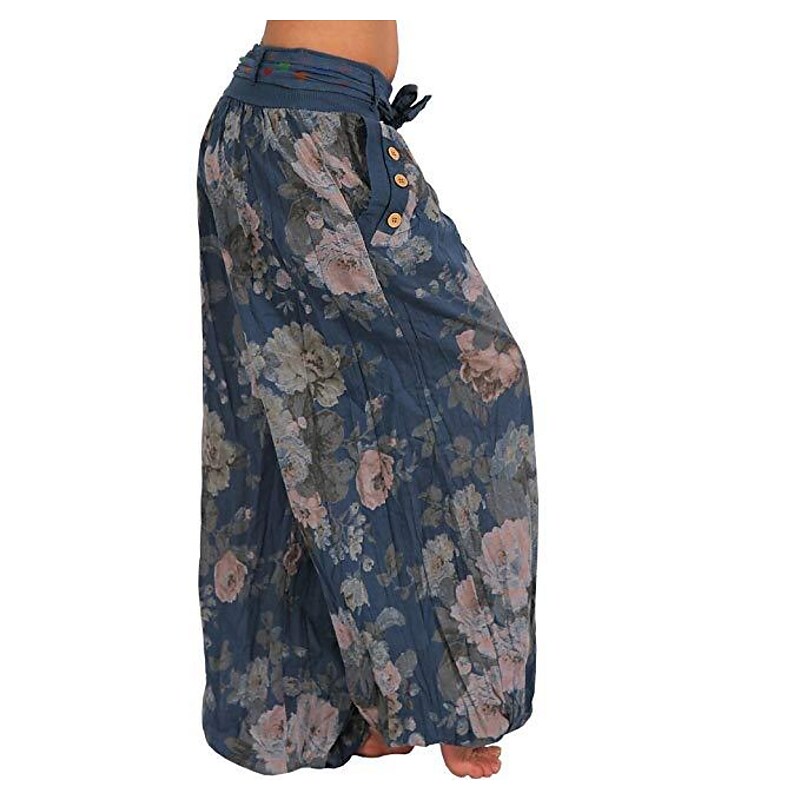 flowersverse Women's Harem Pants Breathable Quick Dry Moisture Wicking Yoga Fitness Gym Workout Pants Bloomers Bottoms Boho White Black Yellow Plus Size Sports Activewear Elastic Loose