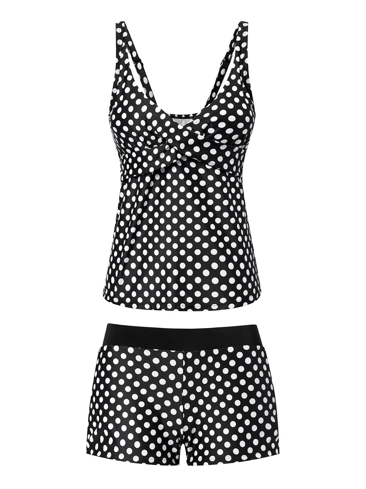 flowersverse Casual Polka Dots Printing V neck Tankinis Two-Piece Set