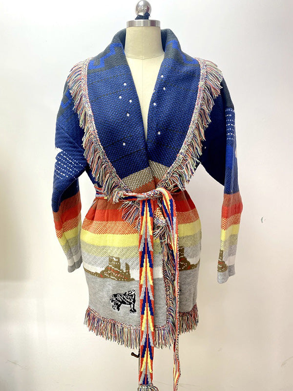 flowersverse Casual Loose Lace-Up Embroidered Coat