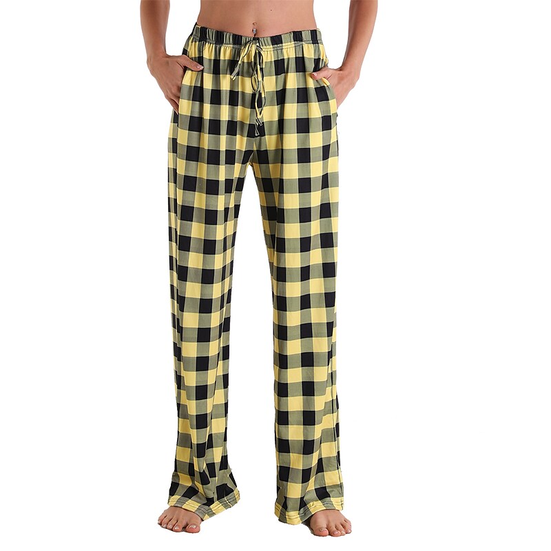 flowersverse Women's Christmas Pjs Women's Plus Size Pajamas Bottom 1 PCS Grid / Plaid Fashion Comfort Sport Home Party Club Bamboo Gift Long Pant Basic Print Pocket Spring Summer Light Pink White