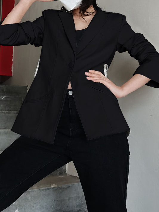 flowersverse Casual Loose Long Sleeves Sequined Tasseled Hollow Shiny Notched Collar Outerwear Blazer