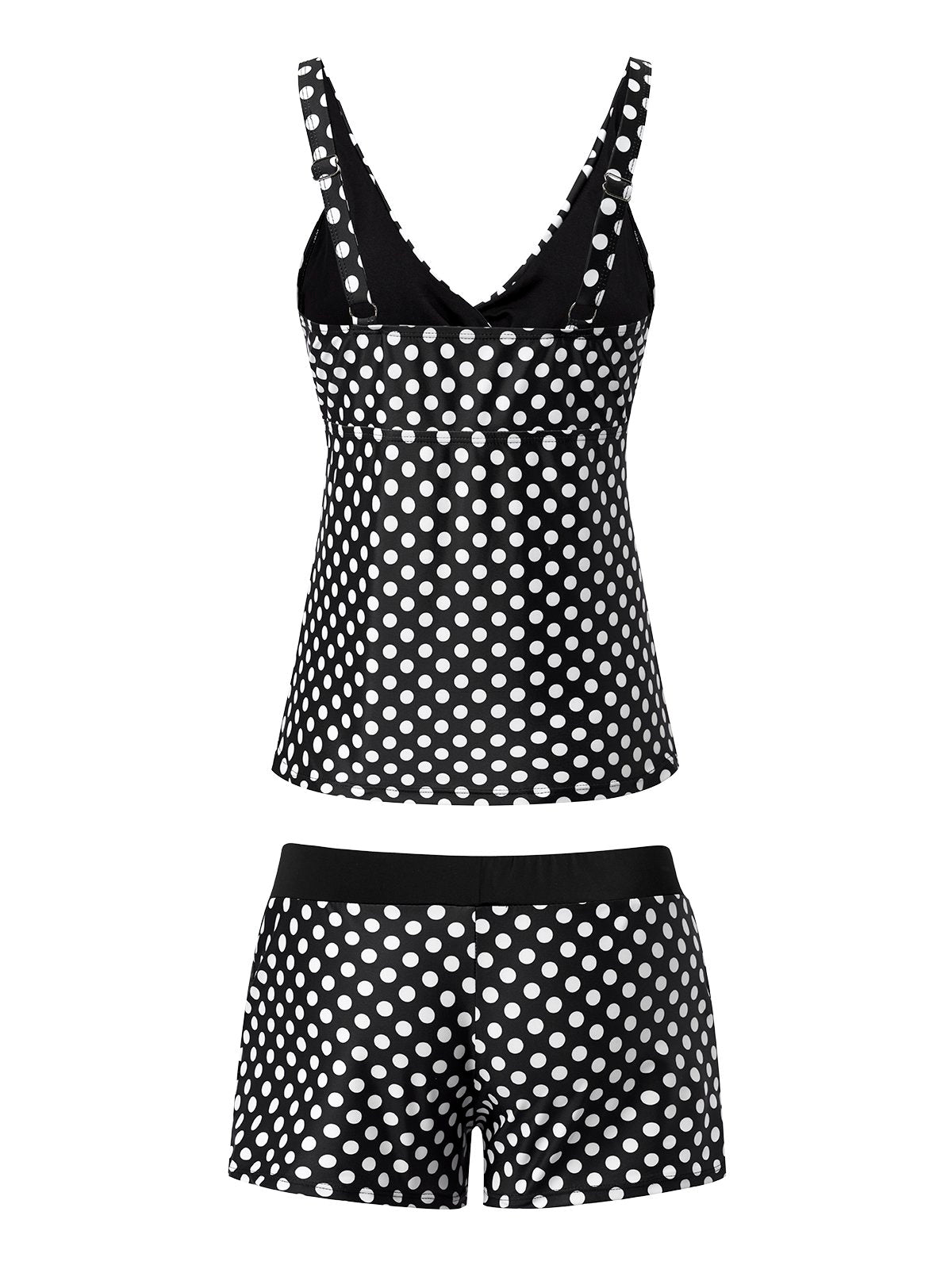 flowersverse Casual Polka Dots Printing V neck Tankinis Two-Piece Set